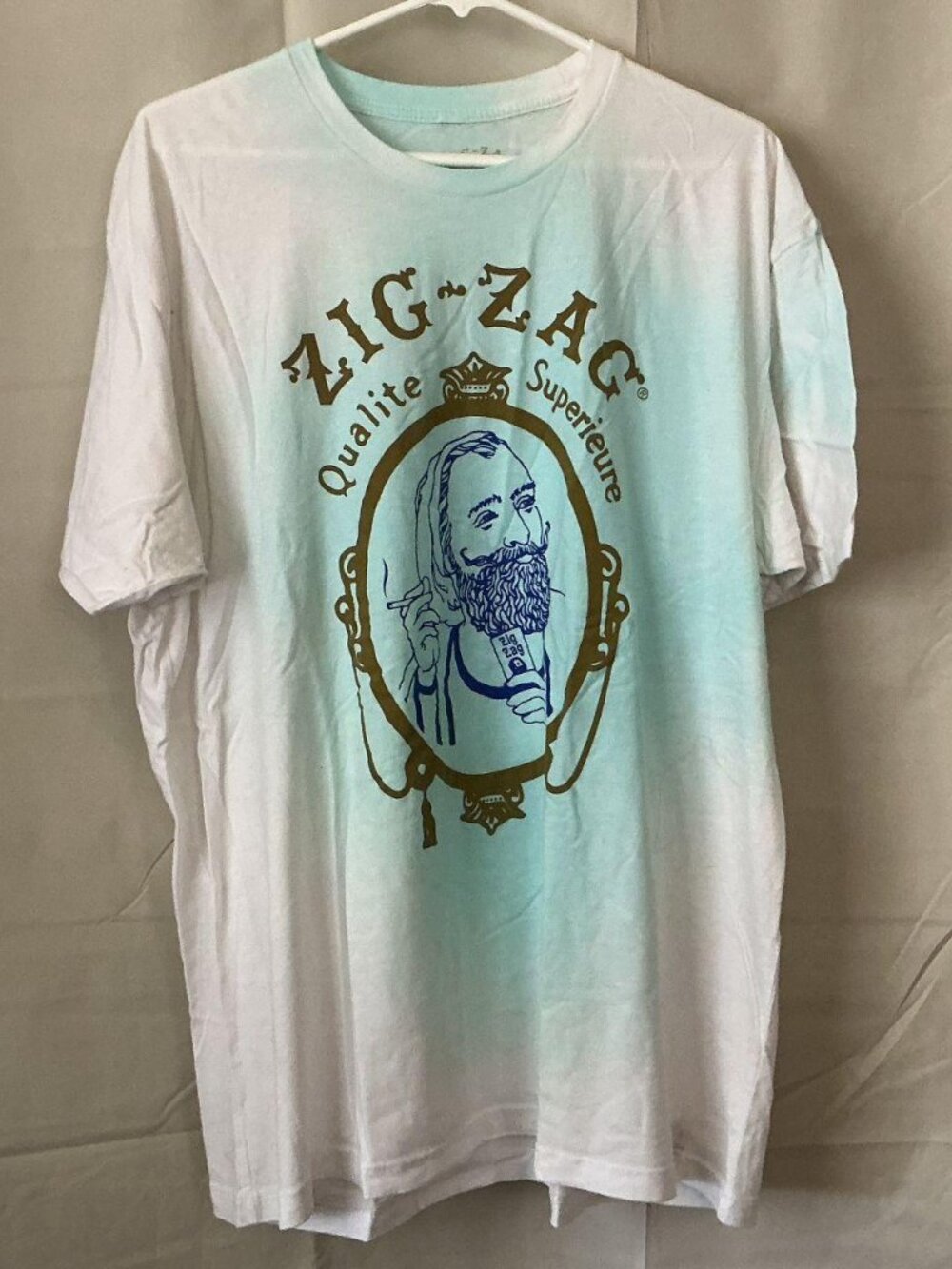 Zig Zag short sleeve crew neck t-shirt with blue dyed accent 2XL